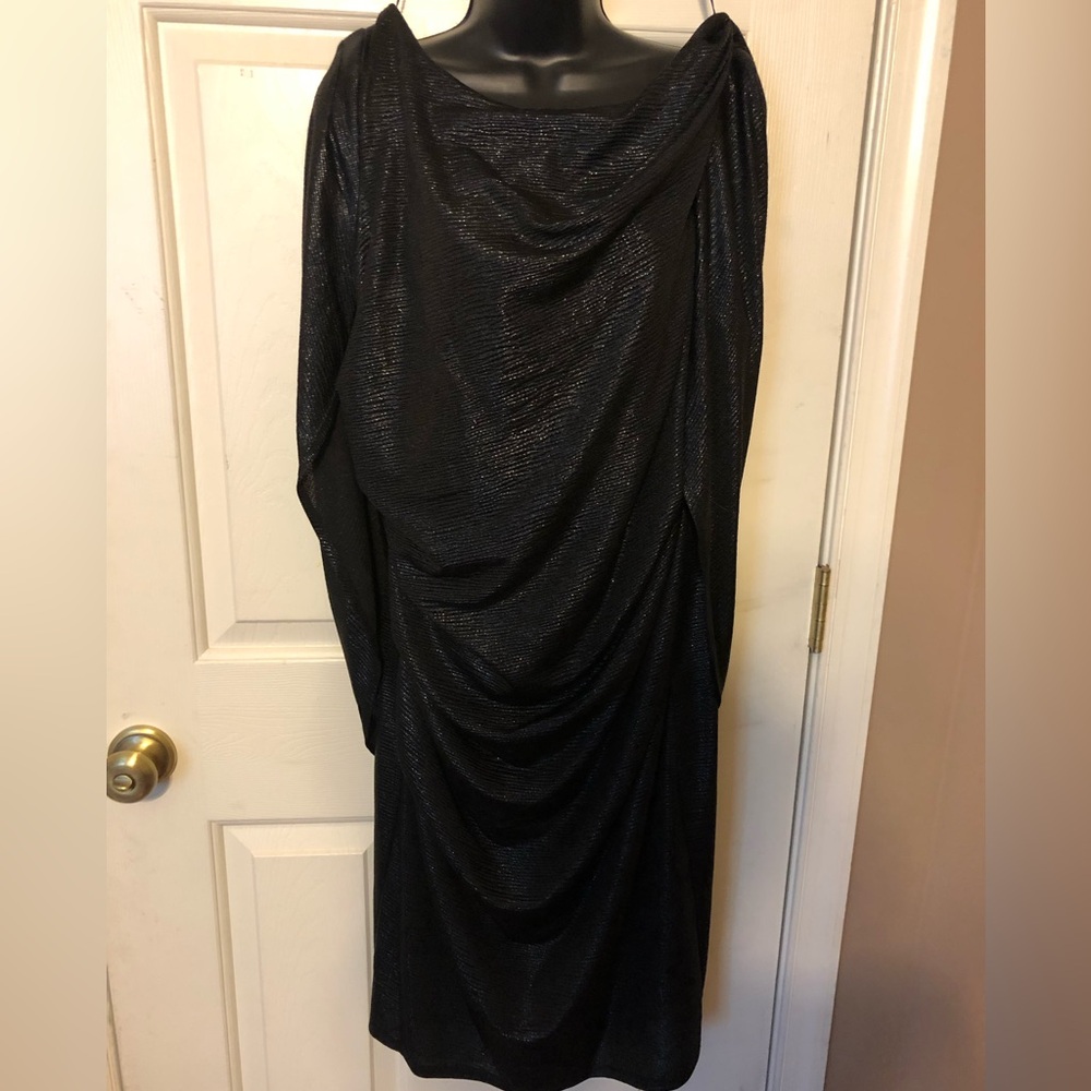 R & M Collection Metallic Black Draped Women’s Dress size 18